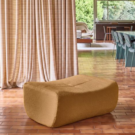 Pouf. repose-pieds pour chauffeuse Sokol bouclette texturée moutarde - Sokol (1/5)