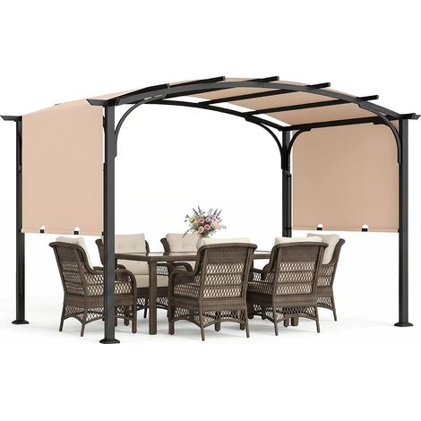 Pergola Toit Rétractable, 3x2,5M Pergola Jardin Extérieur Coulissante, Cadre Métallique Renforcé, Polyester Imperméable, Abri Solaire, Tonnelle de Jardin pour Terrasse Piscine (Beige) (1/5)