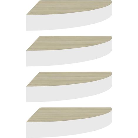 Étagères d'angle murales 4 pcs,Étagères de rangement Chêne et blanc 35x35x3,8 cm MDF CFW27646 (1/5)