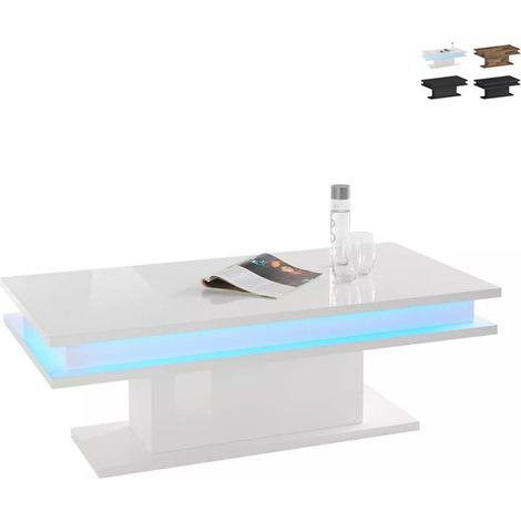 Mesa de centro salón blanca brillante 100 x 55 cm luces LED Little Big - Blanco brillante (1/5)