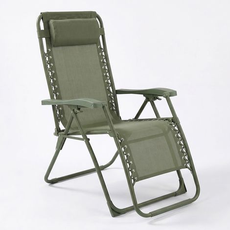 CASABEL chaise pliante Zéro Gravité Vert sauge, fauteuil jardin
