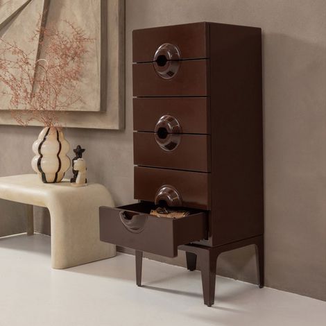 Chiffonnier 6 tiroirs 44x45x120 cm en bois coloris chocolat