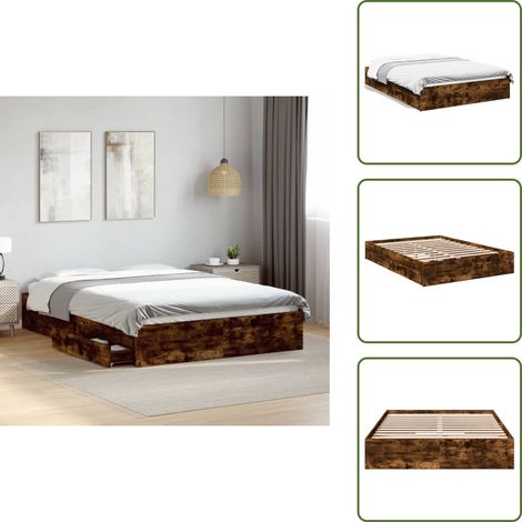 The Living Store Cadre de lit avec tiroirs sans matelas chêne fumé 120x200 cm - Cadre De Lit - Lit Double - Lit Avec Tiroirs - Meuble Chambre - Meubles Design (1/5)