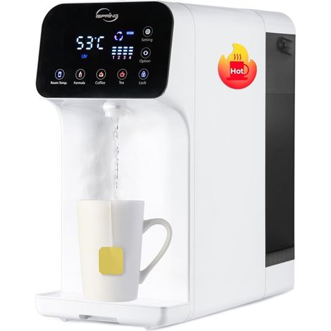 iSpring RCD100-E Erogatore di Acqua Calda Istantanea da Osmosi Inversa, 5 Stadi, con UV, Acqua Pura/Scarico 2,5:1, 100 GPD, 4 Opzioni di Temperatura, Plug and Play (1/5)