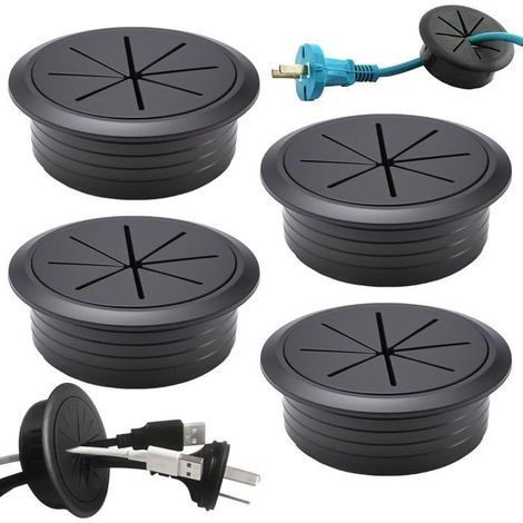 Passe-câbles de bureau en 4 pièces, passe-câbles flexibles en plastique noir de 60 mm, passe-câbles ronds et résistants, Fo Design (1/5)