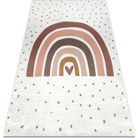 BAMBINO 46960 Waschteppich Regenbogen, Punkte für Kinder Anti-Rutsch - weiß / braun  white 120x170 cm