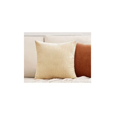 Sollbry Lot de 1 Housse de Coussin en Velours Côtelé Décoratif Canapé Taie d'oreiller Douce pour Maison Salon Chambre Lit Clic Clac Décoration 45x45cm Crème Beige (1/5)