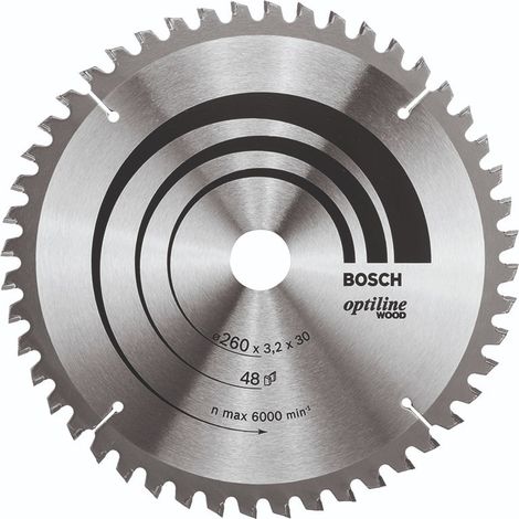 BOSCH DISCO SIERRA OPTILINEWOOD  216 X 2.8X 30D: 48WZ/N Diámetro disco x eje (mm) 260x30 Número de dientes 48
