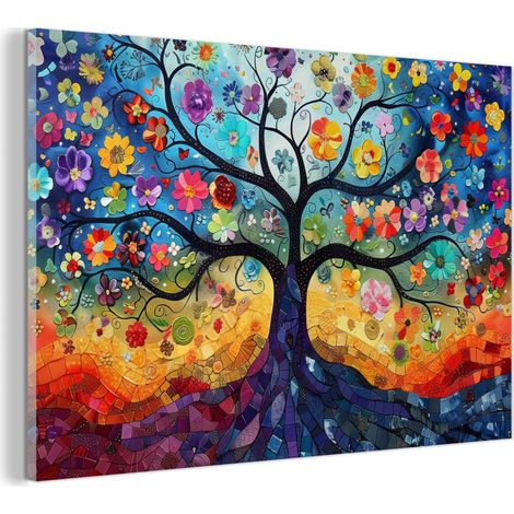 TABLEAU EN PLEXIGLAS Art - Arbre de vie - Fleurs - Hippie Tableau Décoration Murale 60x40 (1/5)