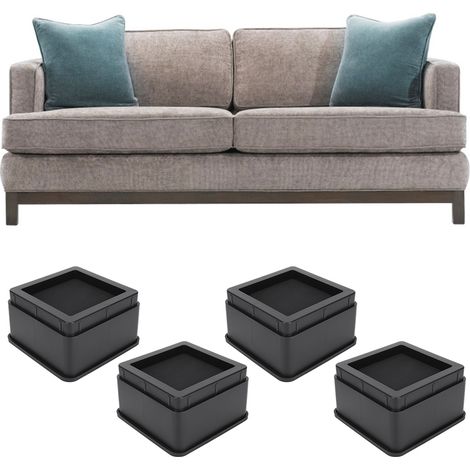 4 Coussinets de Canapé Noir Mat en Plastique PP - Rehausseurs de 2 Pouces pour Meubles (1/5)