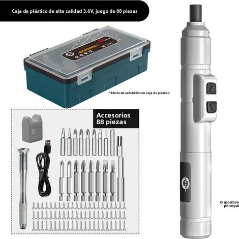 (Coffret blanc de 88 pièces) Mini tournevis électrique sans fil, rechargeable par USB, 3,6 V, 200 tr/min, batterie incluse (1/5)