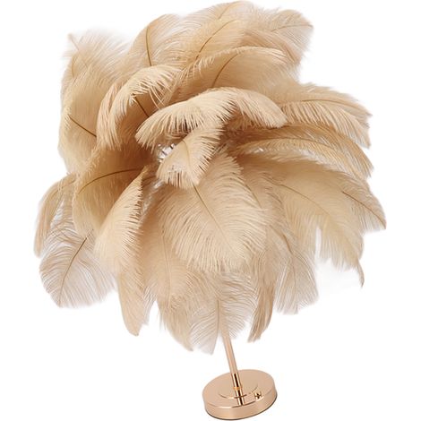 Lampe de Table à Plumes d'Autruche Rechargeable, Lampe Moderne Romantique pour Chambre, Lampe de Chevet pour Décoration Maison, Ton Beige (1/5)