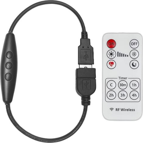 Variateur USB 5V 2A avec Connecteurs USB Mâle et Femelle,Télécommande,6 Vitesses de Réglage,Fonction Marche/Arrêt,Fil 22AWG,Extinction Différée 60s,pour Lumières LED Monocouleur 5V (Noir) (1/5)