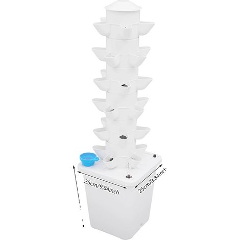 Torre de cultivo hidropónico, sistema de cultivo vertical, riego automatizado, color blanco. (1/2)