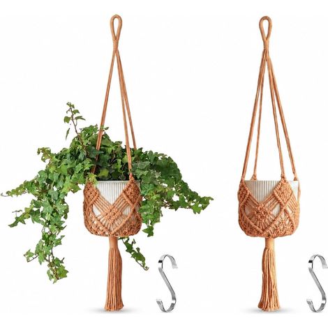 jardinière Suspendue, 2 Porte-Plantes en macramé Caramel (1/5)
