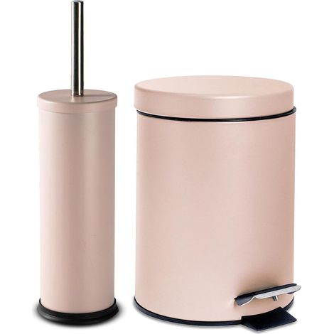 2 pièces 3 litres Salle de Bains et Toilettes Poubelle à pédale Brush Set - Matte Rose (1/5)