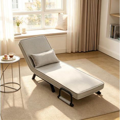 Fauteuil convertible 3 en 1 en lin gris clair et metal, dossier reglable, 65 x 78 x 75 cm (1/5)