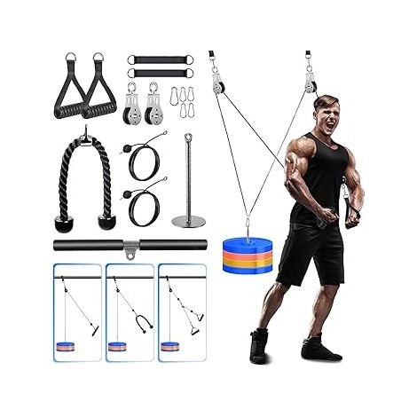 Poulie Musculation Fitness DIY LAT Pulldown Machine Systeme Maison Musculation Kit avec Corde Poignet Poulie Haute et Basse Triceps Biceps Curl Dos Epaules Sport à Domicile (1/5)