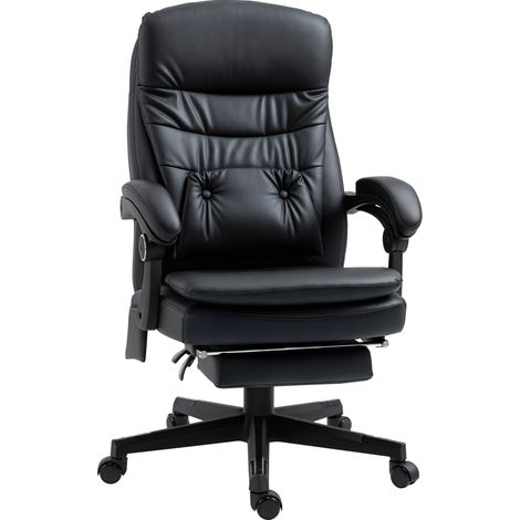 Sedia da Ufficio Massaggiante in Similpelle con Presa USB, 64x69x107-115cm, Nero