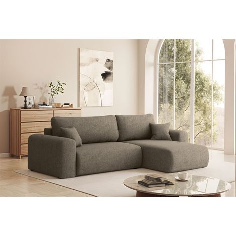 Ecksofa Schlafsofa FLORA Stoff Verita Braun Ottomane Rechts