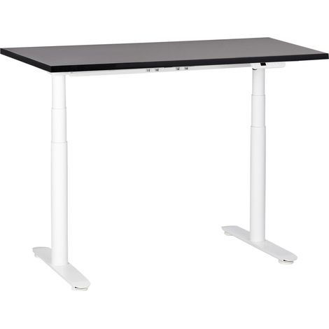 Bureau Électrique Hauteur Réglable Design Moderne Pieds Ronds 120 x 72 cm Plateau Noir et Cadre Acier Blanc DESTINAS