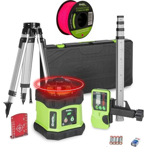 Grettz G60 Rotary Laser Red Beam + Pink Stringline Tripod 2m Staff and Receiver (1/5)