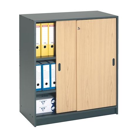 Armoire portes coulissantes H 100 cm anthracite - hêtre - Maxiburo