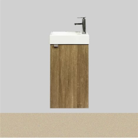 Meuble salle de bain suspendu 60 cm gris brillant avec vasque lavabo et miroir rond LED 60 cm, mobilier mural design avec rangement et éclairage moderne (1/5)