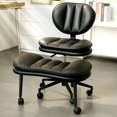 Chaise de bureau Ergonomique à jambes croisées ,dossier pivotant,hauteur réglable avec roulettes noir,facile à nettoyer