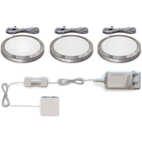 B.K.Licht lot de 3 spots en saillie, spots LED vitrine, cuisine, armoire, 170Lm par spot, blanc chaud 3000K, spots LED cuisine, accessoires inclus, Aluminium (1/5)