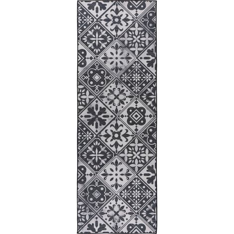 Tapis gris motif carreaux antidérapant intérieur - Gris ardoise à motifs noir et blanc (1/5)