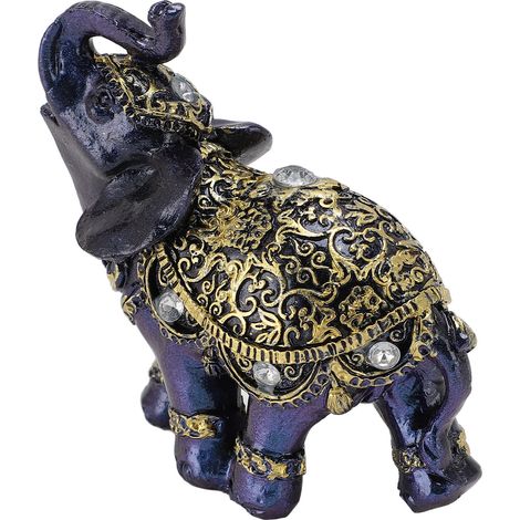 Figurine d'éléphant en résine Feng Shui, symbole de richesse et de chance, statue d'éléphant décorative pour la maison, cadeau de pendaison de crémaillère, bleu, taille S (1/5)