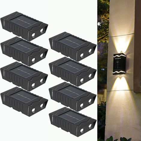 Lot de 8 appliques solaires d'extérieur 4 LED, éclairage extérieur étanche, éclairage direct et indirect, éclairage mural, blanc chaud (1/5)
