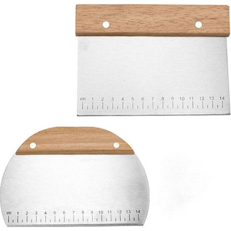 Lot de 2 Coupes Pâte Boulangerie Corne Patisserie Manche Bois - Inox avec Mesure Couper Pâte Légumes (1/5)