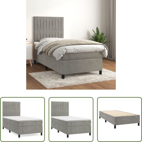 Samtbett - Boxspringbett mit Matratze Hellgrau 80x200 cm Samt (1/5)
