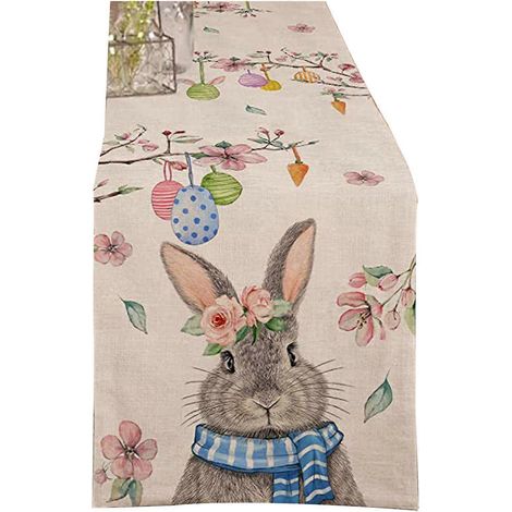 Chemin de table de Pâques à motif lapin, nappe réutilisable, protège-table pour la décoration des fêtes de fin d'année. (1/5)