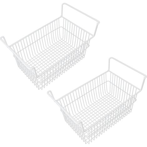 Lot de 2 bacs de rangement pour congélateur en fil d'acier, grande capacité, robustes, avec poignée, pour placards et plans de travail, 63 x 27 x 29 cm (L x l x H), poignée de 9 cm. (1/5)
