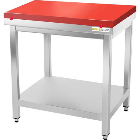 Table de boucher avec plaque de découpe rouge - 700 x 700 mm / GOLDINOX