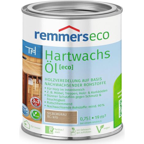 Remmers Hartwachs-Öl [eco] silbergrau, 0,75 Liter, Hartwachsöl für innen, natürliche Basis, Beize, Öl und Versiegelung in einem, nachhaltig, vegan