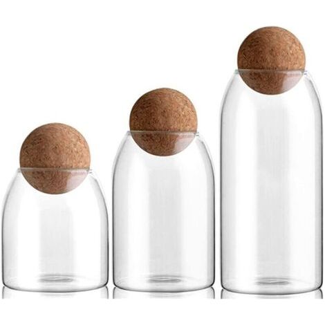 3 Pièces Bocaux en Verre avec Couvercle Bocaux  De Rangement pour Cuisine Ensemble De Contenants avec Couvercles Contenants Hermétiques pour Pâtes, Farine, GardeManger, Céréales