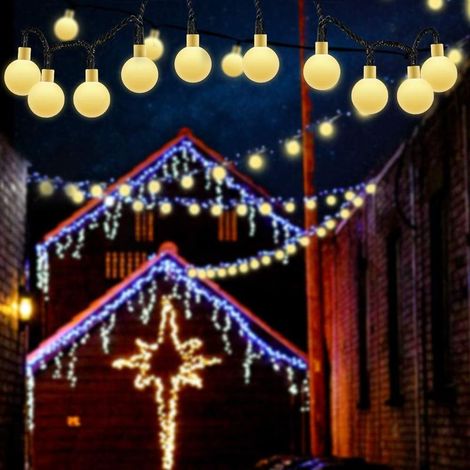 Guirlande Lumineuse Solaire, 50 LED 9.5M Exterieur Lampe étanche IP65 avec 8 Modes Lampes Cordes Solaire pour la Décoration Extérieur et Intérieur,Maison, Jardin, Noël, Fête (Blanc Chaud)-Fei Yu (1/5)