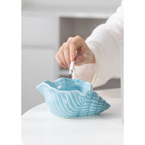 Cendrier en forme de coquillage, objet de rangement créatif en céramique, accessoire de fumeur haut de gamme pour votre salon, système anti-cendres volantes, décoration tendance bleue, taille S (1/4)