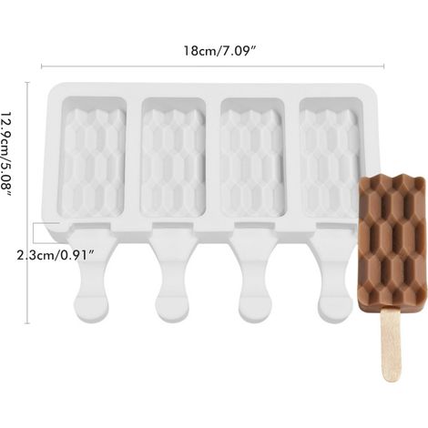 Moule à glace en silicone, moule à 4 alvéoles pour glaces maison et sucettes glacées. (1/5)