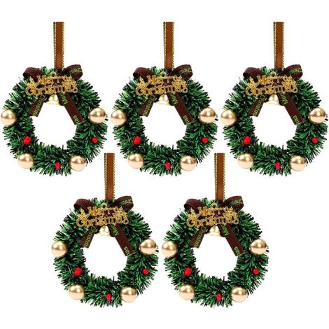 Set of 5 Mini Christmas Garlands - Artificial Bell Garland - Miniature Christmas Wreath - Dollhouse Christmas Decoration - Garden Decoration - Dollhouse Decoration (1/5)