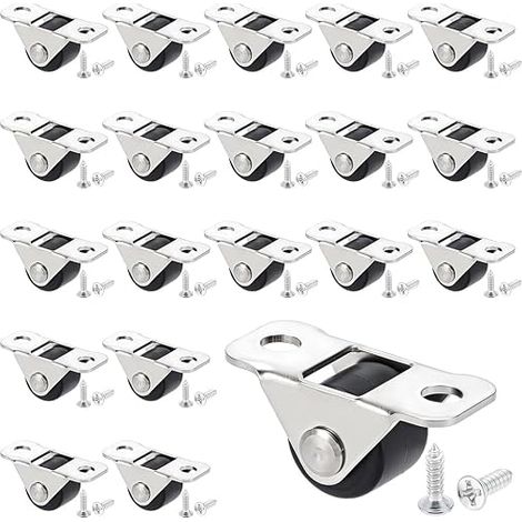 30 Pièces Roulettes Mini En PP Plastique Profil Bas 14×13×28mm Noir Et Couleur Acier Inoxydable Avec Plaque Supérieure En Acier Roulement Lisse Pour Tiroirs De Meubles Projets Bricolage (1/5)