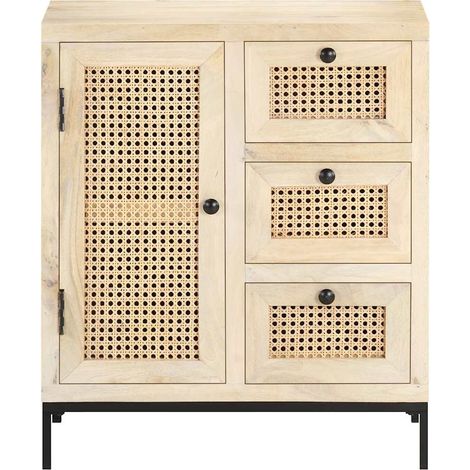 Maison Exclusive - Credenza 60x35x70 cm Legno Massello di Mango e Canna Naturale (1/5)