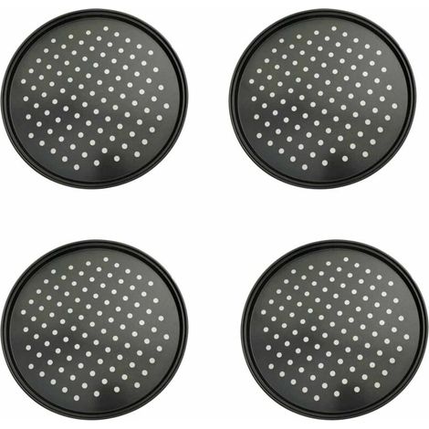 Plaque à pizza perforée de 32 cm de diamètre, antiadhésive, chauffe uniformément, rebord de 1,5 cm de hauteur, noire.