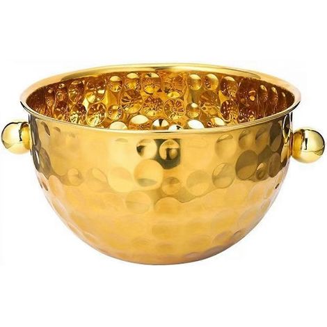 Seau à glace multifonctionnel pour rafraîchir le vin, centre de table, bac à boissons martelé antirouille pour le camping et les pique-niques, couleur or (1/4)