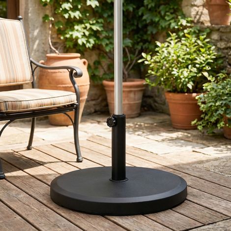 Socle de parasol en ciment, 13 kg, rond, pour parasols à tube de 34 mm/38 mm/48 mm de diamètre, noir