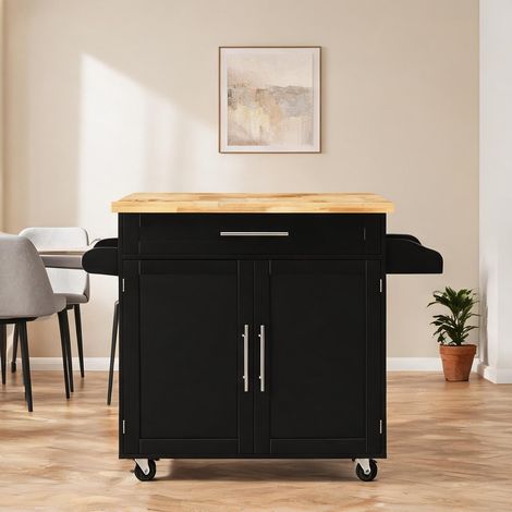 Chariot de cuisine avec plan de travail et rangements noir 109 x (1/5)